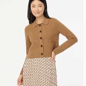 J. Crew Polo Collar Cardigan Button Up Camel Tan Cardigan Sweater, Size XS